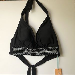NWT Kona sol black deep v wide band swim top size medium